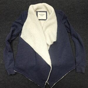 Abercrombie & Fitch Sherpa Lined Cardigan Draped Fleece Womens M/L Navy Blue